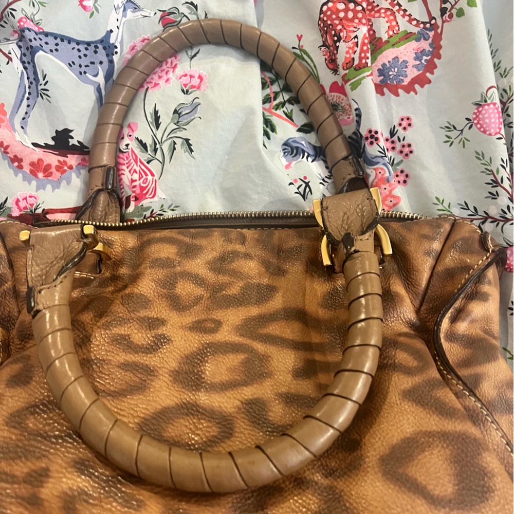 CHLOE Calfskin Leopard Print Medium Marcie Satchel Brown -Vintage -Authenticated - Picture 13 of 16